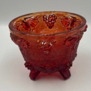 Vintage Jeanette Red Harvest Grapes Footed‎ Candy Dish